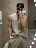 Xituodai  Korean High Street Men's Pleated Two Piece Vests Trendy Wide Leg Set Pants Sleeveless Tank Top Casual Shorts 2024 Spring Summer