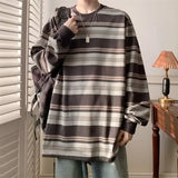 Xituodai American Style Striped Sweatshirt Men's Round Neck Pullover Shirt Casual Loose-Fit Long Sleeve Inner Top 2024 Autumn New Trendy Xituodai