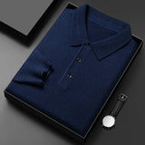 Xituodai Autumn and Winter New Warm Soft Pullover Men's Business Lapel Knitwear Casual Solid Color Long Sleeve Polo Shirt Office