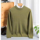 Xituodai Men's Daily Commuting Striped Sweater Thickened and Warm Knitted Pullover with O-neck, Slim Fit Base Shirt for Autumn and Winter