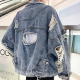 Xituodai Men  Wintern outfits Fashion Blue Ripped Denim Jacket Y2K Distressed Streetwear Hip Hop Broken Hole Jeans Biker Jackets Men's Spring Jackets Xituodai Men  Wintern outfits