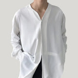 Xituodai Irregular Solid Colour Long Sleeve Shirt Casual Standing Collar Clothing