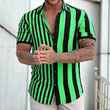 Xituodai Fashion Shirt Striped Print Summer Business Casual Short-Sleeved Tees Tops Mens Blouse Hawaiian Shirts Oversized Men's Clothing