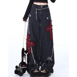 Xituodai Sagging Pants American style new cross embroidered design wide leg jeans for women retro Harajuku high waisted loose fit slimming floor pants