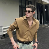 Xituodai Men  Wintern outfits Spring Autumn Square Collar Simple Splicing Sun Protection Shirt Men's Handsome Loose Casual High Street Shirts Outerwear Tops