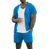 Xituodai  Sexy See Through Hollow Out Mesh Knit Two Piece Suits Men Summer Fashion Short Sleeve Shirts And Shorts Sets Mens Outfits Beach