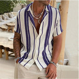 Xituodai New Men's Slub Cotton Shirt Stripe Short Sleeve Collar Cardigan 2023 Summer Fashion Loose Oversize Shirts Top Streetwear Male