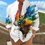 Xituodai Vintage 3D Print Shirt Mens Long Sleeve Stand Collar Loose Casual Top Streetwear 2024 Spring Autumn Fashion Retro Shirts For Men