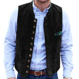 Xituodai Men Vest Brown Frosted Velvet Suit Vest Daily Casual Style Waistcoat Round Neck Single Breasted Sleeveless Male Jacket