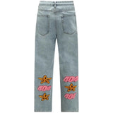 Xituodai American Retro Niche Design Letter Embroidered Jeans Men High Street Slim Straight Casual Pants Couple Harajuku Joker Trousers