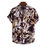 Xituodai Dopamine Dressing Men's Casual Short-sleeved Flower Shirt Hawaiian Menswear Patchwork Print Turn-down Collar Clothing Leisure