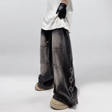 Xituodai American Style Oversized Pocket Retro Baggy Jeans Men Y2k Hip Hop Punk Wide Leg Straight Overalls Black Denim Pants Streetwear