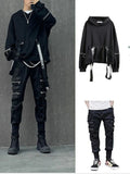 Xituodai Men's Sets Black Hoodies+Pants Punk Graphic Zipper Hooded Sweatshirts Cargo Pant Men Oversized Loose Streetwear Suits