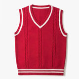 Xituodai Sweater Vest Men Thicken V-neck Sleeveless Knitted Sweaters Vests Striped Retro Preppy-style Simple Chic Loose Casual All-match