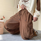 Xituodai Men's Brown Y2K Baggy Japan Pants Oversized Corduroy Loose Wide Leg Cargo Pant Trousers Casual Men Sweatpants Streetwear Korean