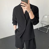 Xituodai Summer Black/White Sets Men Fashion Long-sleeved Shirt Shorts Two-piece Men Korean Casual Loose Plaid Sets Mens Suit M-2XL