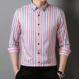 Xituodai Men Spring Summer Comfortable Vertical Striped Strech Mens Dress Shirts Long Sleeve Soft Business Work Shirt  No Pocket Male