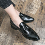 Xituodai   Classic Black Brogues Leather Shoes Men Pointy-toe Dress Shoes Fashion Tassel Mens Formal Shoes Size 48 Casual Business Shoes