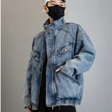 Xituodai Denim coat men's spring and autumn new loose design sense of standing collar cargo jacket