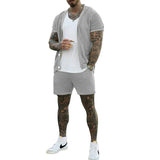 Xituodai  Sexy See Through Hollow Out Mesh Knit Two Piece Suits Men Summer Fashion Short Sleeve Shirts And Shorts Sets Mens Outfits Beach