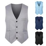 Xituodai Great Suit Classic Pure Color Gentle Sleeveless Spring Vest  Men Waistcoat Slim Fit