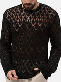 Xituodai Men Knitting Pullover Long Sleeve Thin Clothes Casual Loose Hollow Out Black Sweater Male Round Neck Breathable Solid Jumper Top