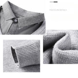 Xituodai Fleece-lined Thickened, Men's Business Casual Shirt Collar Pullover, Knit Sweater with Woven Shirt Collar and Knit Body