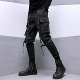 Xituodai Techwear Black Cargo Pants for Men Cargo Trousers Male Japanese Streetwear Hip Hop Spring Ribbon Pocket Harajuku Fashion