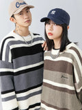 Xituodai Japanese Style Striped Sweater Men's Fall and Winter Models Retro Versatile Pullover Thick Needle Loose Fashion Trend Knitwear Xituodai