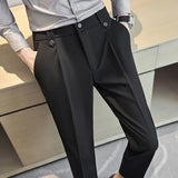 Xituodai Korean Business Casual Men's Autumn New Splicing Button Zipper Pocket Fashion Solid Color Slim Versatile Straight Leg Pants