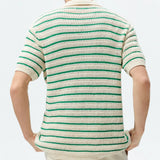Xituodai Sweater Shirts Men Knitted Short Sleeve Turn-down Collar Button Knit Shirt Mens Summer Vintage Striped Knitting Cardigan Shirts