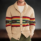 Xituodai Men  Wintern outfits Men's Casual Cardigan Sweater Autumn and Winter Striped Jacquard Sweater with Thick Collar and Cardigan Woolen Jacket Xituodai Men  Wintern outfits