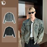 Xituodai Motorcycle Washed Denim Jacket Men American Street Hip Hop Metal Design Distressed Coat Zipper Pocket Loose Jeans Jacket Unisex