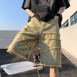 Xituodai American High Street Men's Wide Leg Denim Shorts Summer 2024 New Fashion Casual Baggy Short Jeans Male Chic Burrs Clothes