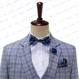 Xituodai 2024 Men's Grey Blue Plaid Business Blazers Jacket Trousers High End Wedding Party Groom Suit 2 Pieces Sets Coat Pants Big Size