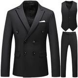 Xituodai Men Casual Boutique Business Double Breasted Suit Coat 3 Piece Set / Solid Color Slim Fit Blazers Jacket Pants Vest Trousers