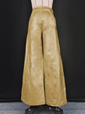 Xituodai Women Luxury Gold Color Wide Leg Pants 2025 New High Waisted Full-length Loose Zipper Party Evening Trousers Bottoms