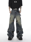 Xituodai Wide Leg Jeans Pants Men Streetwear Baggy Distressed Denim Trousers Male Oversize Hollow Out Casual Korean Hip Hop