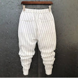 Xituodai  New Summer Korean Fashion Trend Casual High Waisted Pocket Stripe Elastic Men's Slim Fitting Leggings Cropped Pants