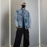 Xituodai Denim coat men's spring and autumn new loose design sense of standing collar cargo jacket