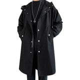 Xituodai 2024 Men's Windbreaker Jacket Long Trench Oversize Loose Streetwear Hooded Vintage Black Coats High Street Casual Male Outerwear