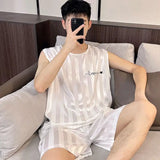 Xituodai Pajamas Sets Summer Thin Men's Ice Silk Comfortable Pajama Loungewear Loose Casual Home Clothing Short Sleeve Shorts 2 Piece Set