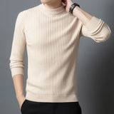 Xituodai Men's Daily Commuting Striped Sweater Thickened and Warm Knitted Pullover with O-neck, Slim Fit Base Shirt for Autumn and Winter