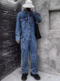 Xituodai Fashion Mens One Piece Jumpsuit Long Sleeve Multi Pockets Cargo Pants Hip Hop Men Spring Autumn Overalls Vintage Denim Jumpsuit Xituodai