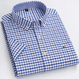 Xituodai Men's Fashion Versatile Short Sleeve Oxford Shirt Single Chest Pocket Regular-fit Comfortable Cotton Plaid Striped Casual Shirts