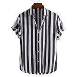 Xituodai Men's Digital Printing Stripes Hawaii Lapel Thin Short Sleeve Shirt