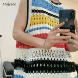 Xituodai Summer Sweater Vest Men Chic All-match Males Streetwear Beach Style Korean Fashion  Cozy Knitwear College Unisex Daily