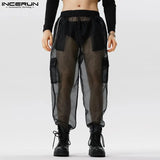 Xituodai Men Pants Mesh Transparent Joggers Sexy Pockets Elastic Waist Loose Trousers Men Streetwear 2023 Fashion Pantalon S-5XL