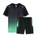 Xituodai Fitness Clothes Men'S Ice Silk Quick-Dry Sportswear Set Summer Short-Sleeved Stylish Contrasting Colors Casual Two Piece Set