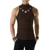 Xituodai Fashion Men Tank Tops Hollow Out Solid Turtleneck Sleeveless Male Vests Streetwear Summer 2024 Casual Men Clothing S-5XL